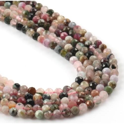 2 3 4mm Natural Minerals Tiny Stone Pink Tourmaline Faceted Round Beads for Jewelry Making DIY Handmade Bracelet Necklace 15