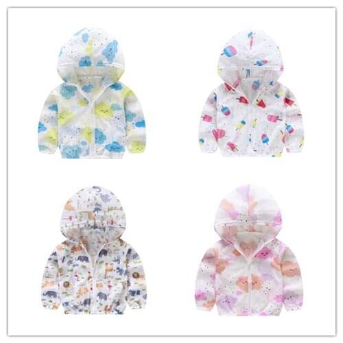 Children Sunscreen Jackets Toddler Kids Summer Jackets Printing Hooded Outerwear Zipper Coats Boys Gilrs Costume Outfit