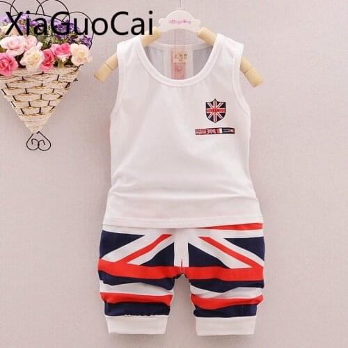 England Style Summer Boy Vests Flag Printing Kids Sets Small Children Casual T-shirts Kids Clothes Sets