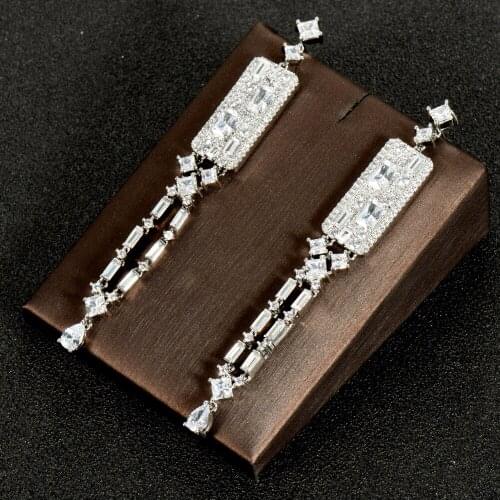 HIBRIDE CZ Long Dangle Drop Earrings for Women African Bridal Water Drop Design Tassel Earring aretes de mujer modernos E-994