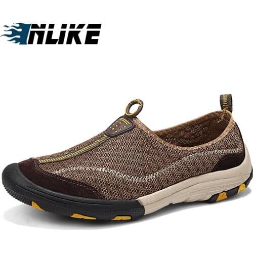 INLIKE Summer Fashion Waterproof Men Sandals Beach Water Pool Flats Elastic Band Breathable Mesh Leather Fashion Shoes