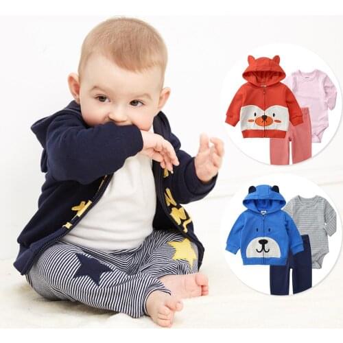 2019 Korean Newborn Baby boy and girl Clothes bodysuit Baby Three-piece suit cute pure Cotton Coat infant clothing