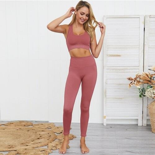 LANTECH Sports Suits Set Women Yoga Sets Gym Fitness Pants Sportswear Leggings Padded Push-up Seamless Sports Athletic Bra