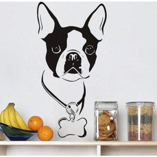 Cute Boston Terrier Vinyl Wall Stickers Home Design Removable Wall Sticker Mural Dog Head Art Home Decor Wall Sticker joy167