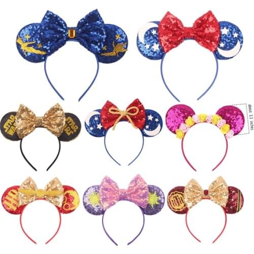 Fashion Mickey Minnie Ears Headband Star Moon Mouse Party Leopard Hairband Kids Sequin Bow Female Hair Accessories