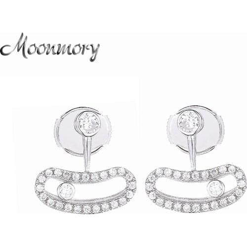 Moonmory 2020 100% Real 925 Sterling Silver Move Addiction Earrings With Move Clear Zircon CZ For Women Party