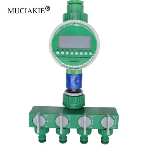MUCIAKIE Garden Water Timer with 4-Way Water Splitter Connecter Intelligent Irrigation Controller Shut Off Switch Hose Joiner