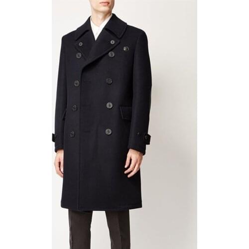 Mens woolen coat jacket 2020 autumn and winter England loose mens lapel double-breasted mid-length woolen coat
