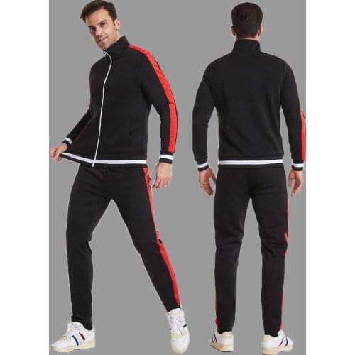 2021 Fashion Zipper Stand-up Collar Tracksuit Mens Set Pop Black Red Patchwork Jacket+Pants 2 Pcs Sell Well Male Sports Suit