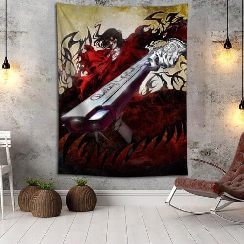 Hot Sale Custom Anime HELLSING Printed Tapestry Background Decorative Tapestry Various Sizes Wall Hanging Decor