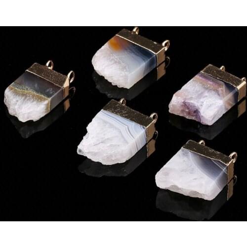 Natural Stone Crystal Pendant irregular Shape Double Hole Connector for Jewelry Making DIY Elegant Necklace Bracelet Accessories