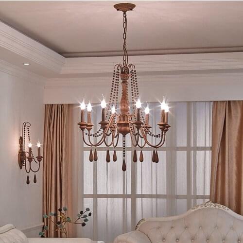 Dining Room Chandelier Wrought Iron Rustic Traditional Chandeliers Sitting Room Candle Lights Nordic Lamp Hanging Bedroom Lamp