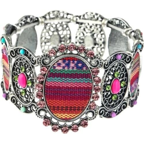Charm Turkish Women Link Bracelet Antique Gold silver colorful bead Crystal Bohemia Ethnic Wedding Bridal Vintage Jewelry