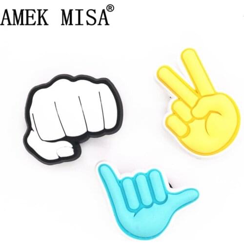 Original 1pcs Shoe Croc Charms Fist scissors phone gesture PVC Shoe Decoration Accessories JIBZ fit Kids Girls Party Gifts F-QT3