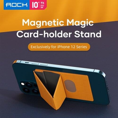 For iPhone 12 Pro Max 12 Mini Stand Leather Magnetic Card Holder Stand Waterproof ID Credit Card Storage Bag Pouch ROCK