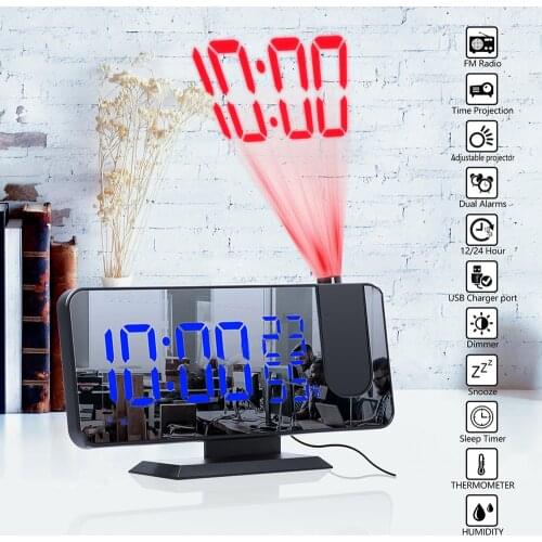 Projector Alarm Clock Table Clear Projection Clock USB Wake Up FM Radio Time Temperature Display Bedroom Bedside Digital Clock