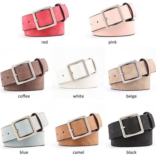 Q New Fashion Pu Leather Girls Waistband Adjustable Vintage Casual Square Buckle Retro Women Belt Solid Color Waist Belts