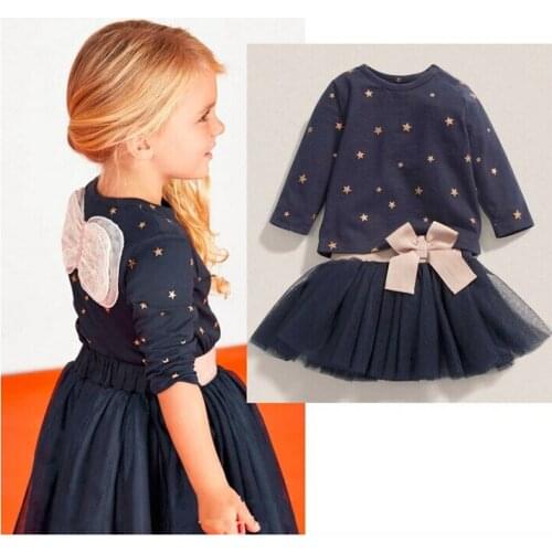 Clearance! Autumn and Winter Girls Clothing Set Kids Cotton Star Shirt with Chiffon Tutu Dress Children Casual Clothes