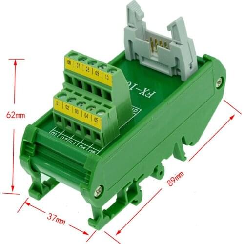 IDC10 male to 10P terminal block breakout board IDC50 connector PLC relay adapter DIN Rail Mounting 2Row C45 35mm