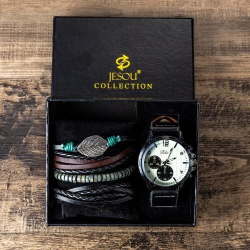 XSVO Mens Gift Set Beautifully Wrapped Watch + Bracelet Set Creative Combination Set Casual Sports Male Wristwatches