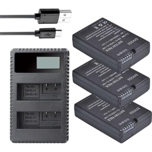 3Pcs EN-EL14 EN EL14 ENEL14 batteries +LCD Dual Charger For Nikon Camera Battery D5300 D5200 D5100 D3100 D3200 D3300 P7100 P7800