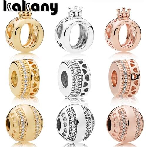 Kakany 2019 New Standard 925 Sterling Silver Ladies Round Crown Shiny Crystal Diy Beaded Original High Quality Fashion Jewelry