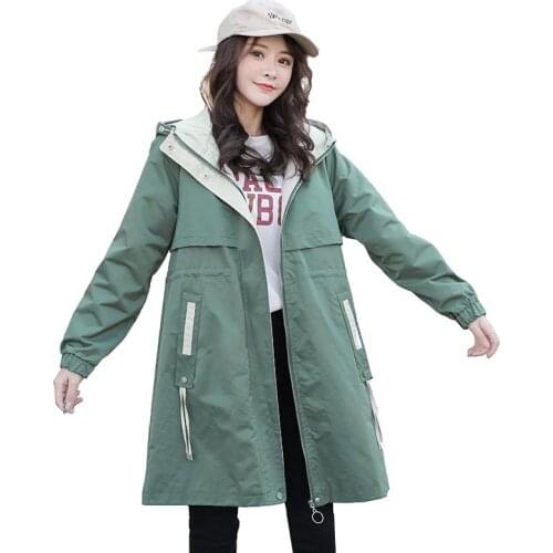 Women Jacket 2021 Spring Autumn Fashion Korea Casual Hooded Windbreaker Female Loose Long Sleeve Trench Coat Women Overcoat