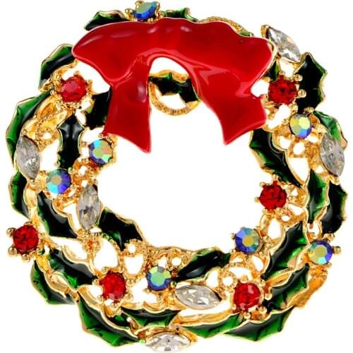 CINDY XIANG New Year Christmas Flower Wreath Brooches For Women Men Colorful Rhinestone Enamel Bowknot Flower Brooch Pins Gifts