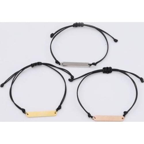 100% Stainless Steel Plate Bracelet Blank For Engraving Adjustable Rope Chain Braid Bracelets Wholesale 10pcs