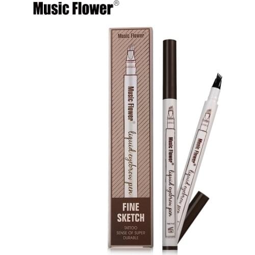 3 Colors Music Flower Brand Makeup Fine Sketch Liquid Eyebrow Pen Waterproof Tattoo Super Durable Eye Brow Pencil Smudge-proof
