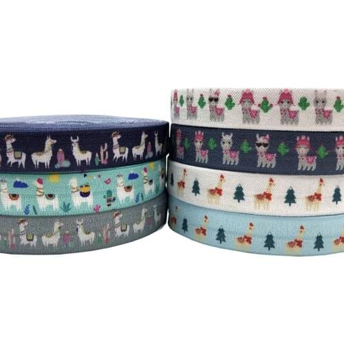 50Yard 16mm Llama Printed Ribbon Cartoon Cat Fold Over Elastic Ribbon DIY Handmade Hair Tie Sewing Dress Accessories