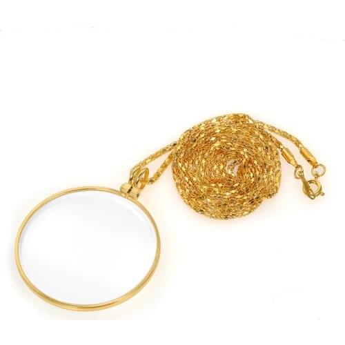5X Necklace Magnifier Hanging Loupe Utility Monocle Lens Coin Magnifying Glass with 450mm Metal Chain for Jewelry Reading