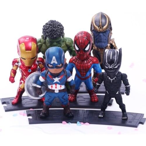 6pcs/set Marvel Avengers Black Panther Thanos Ironman Spiderman Captain American Hulk Figure Model Toys