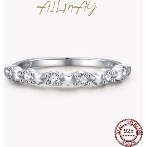 Ailmay Stackable Finger Rings Genuine 925 Sterling Silver Five-Pointed Star & Round Rings for Women Wedding Engagement Jewelry
