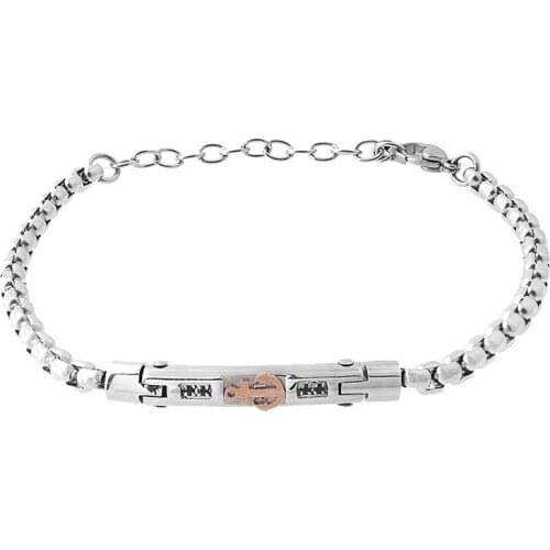 Runda 2020 Stainless Steel Round Box Chain Bracelet for Men IP Rose Gold Anchor Charms AAA CZ Bracelets Jewellery