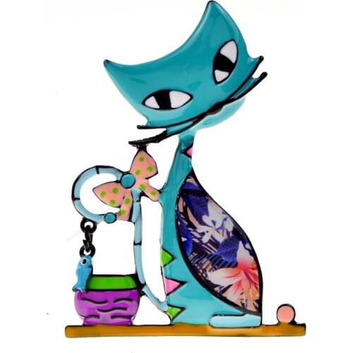 CINDY XIANG New Enamel Cat Brooches Cute Design Kitty Funny Animal Pins Fish Brooch Kids Badages High Quality 4 Colors Available