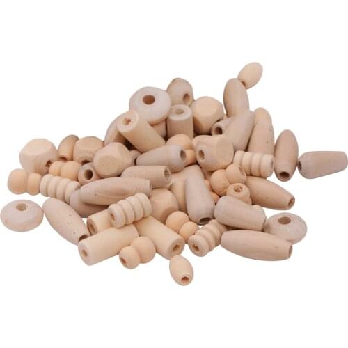120pc Mixed Shapes Natural Wooden Beads Craft Supplies Wood Spacer Bead Toys
