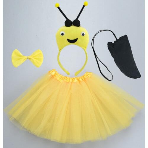 Cartoon Kids Women Animal Yellow Bee Ant Ladybird Costume Cosplay Headband Tutu Skirt Tie Tail Set Birthday Party Halloween