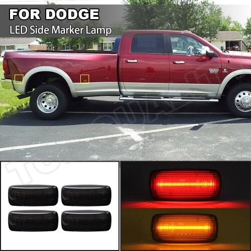 For 2010-2018 Dodge RAM 2500HD 3500HD Double Wheel Front Amber LED Side Marker Lamp Rear Red Turn Signal Light Smoke Lens 4Pcs