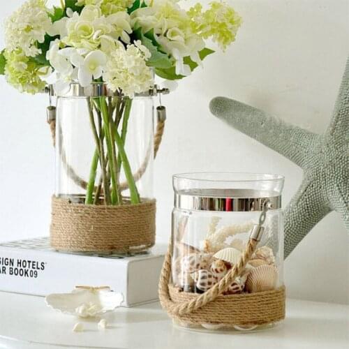 French country / Mediterranean / pastoral / flowers into a vase / hemp glass candlestick