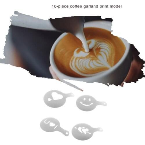 Hot 16 Sets Coffee Pull Flower Mold Printed Model Fancy Thickened Coffee Milk Foam Spray Pull Flower Print Model