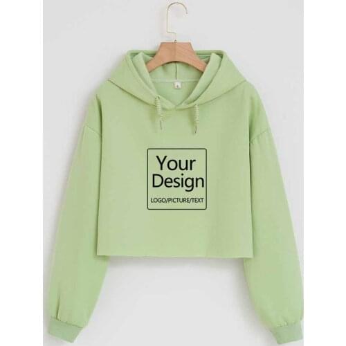 Custom Sweatshirt Cotton 12 Colors Custom Logo Crop Top Hoodie Pullover Sweatshirt Oversized Hoodie Casual Korean Fashion Top
