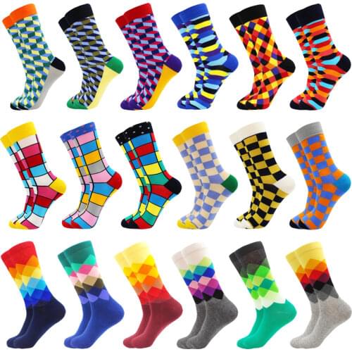Cotton Stripe Fashion Hip Hop Mens Socks Colourful High Quality Plaid Art Socks Harajuku Happy Funny Casual Sock Gifts for Men