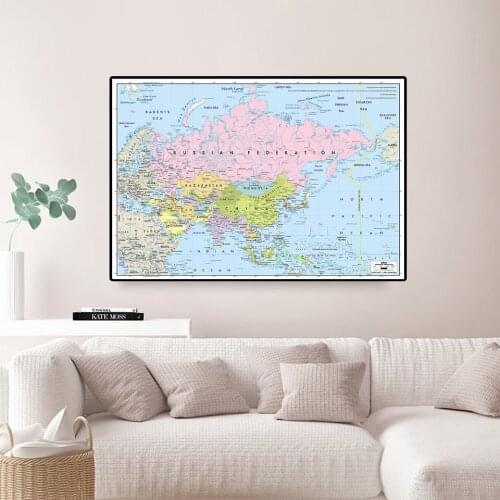 90*60cm The Asia Map Detailed Political Map Vintage Wall Art Poster Retro Canvas Painting Classroom Home Decor School Supplies