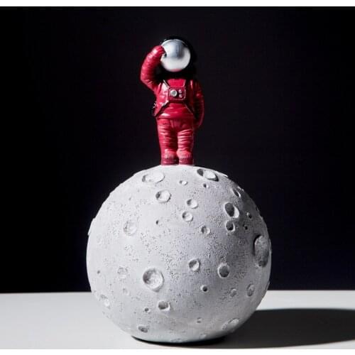 Nordic Red Astronaut moon Piggy Bank Money Saving Box Resin Home Decor Accessories Crafts Childrens Toys Gift