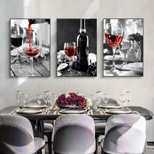 Red Wine and Bottle Kitchen Canvas Painting Wall Art Nordic Posters and Prints Wall Pictures for Living Room Restaurant Decor