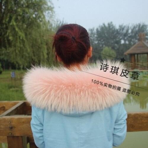 Colorful Genuine Raccoon Fur Detachable Collar Scarfs Fashion Coat Sweater Detachable Luxury Fur Collar TKC003-pink
