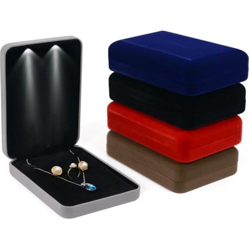 LED Velvet Jewelry Box for Ring Necklace Earring Jewelry Set Gift Storage Organizer Box Jewellery Tray Holder Case