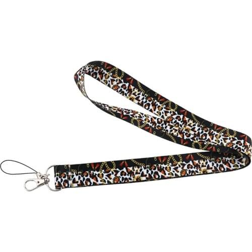 Leopard Hip Hop Rock Lanyard Keys Phone Holder Funny Neck Strap With Keyring ID Card DIY Animal webbings ribbons Hang Rope
