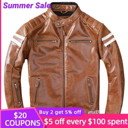 2021 Vintage Brown Biker Style Genuine Leather Jacket Men Plus Size 3XL Real NAtural Cowhide Autumn Slim Fit Motorcycle Coat